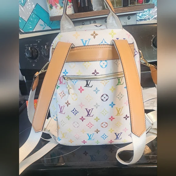 Designer-Inspired White Multicolor Backpack - Picture 10 of 10